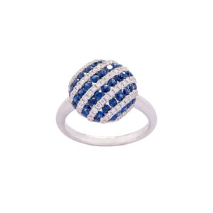 Anel Safira Azul e Brilhante Au Branco
