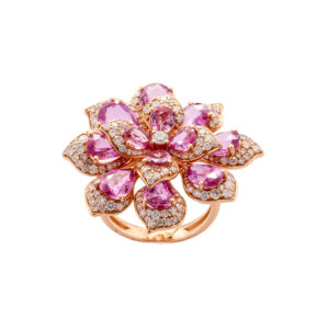 Anel Flor Safira Rosa e Brilhante Au Rose