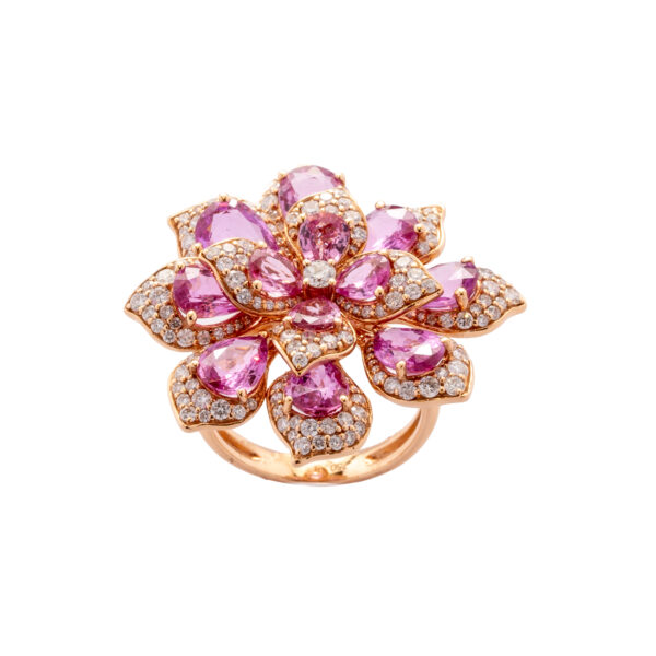 Anel Flor Safira Rosa e Brilhante Au Rose