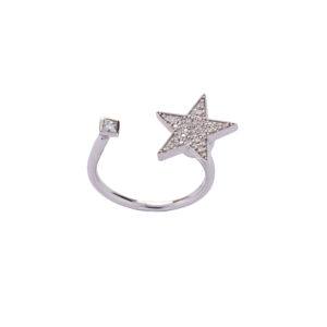 Anel Estrela Brilhante Au Branco