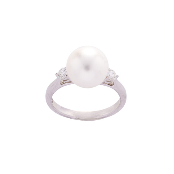 Anel Pérola Brilhante Au Branco