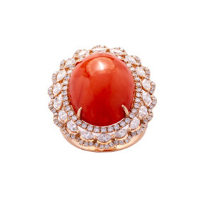 Anel Coral Brilhantes Au Rose