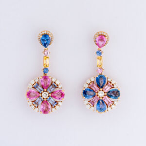 Brinco Brilhante Safira Rosa e Azul