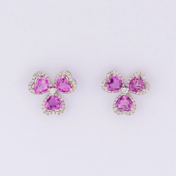 Brinco Flor safira rosa e Brilhantes