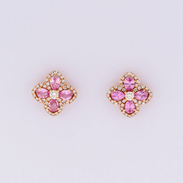 Brinco Flor Safira Rosa e Brilhantes Au Rose