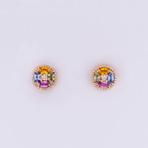 Brinco Stud Safiras Rainbow Au Rose